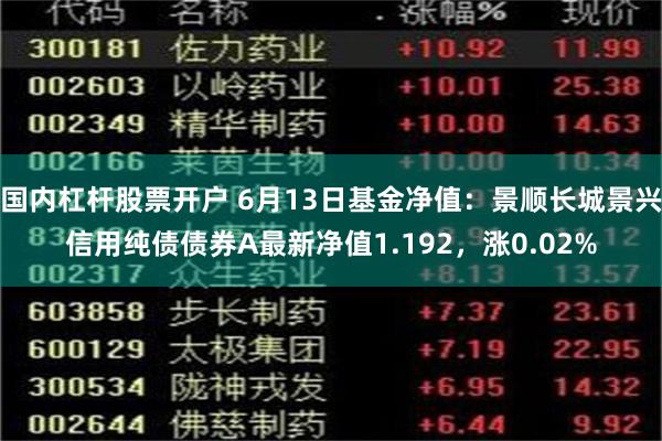 国内杠杆股票开户 6月13日基金净值：景顺长城景兴信用纯债债券A最新净值1.192，涨0.02%